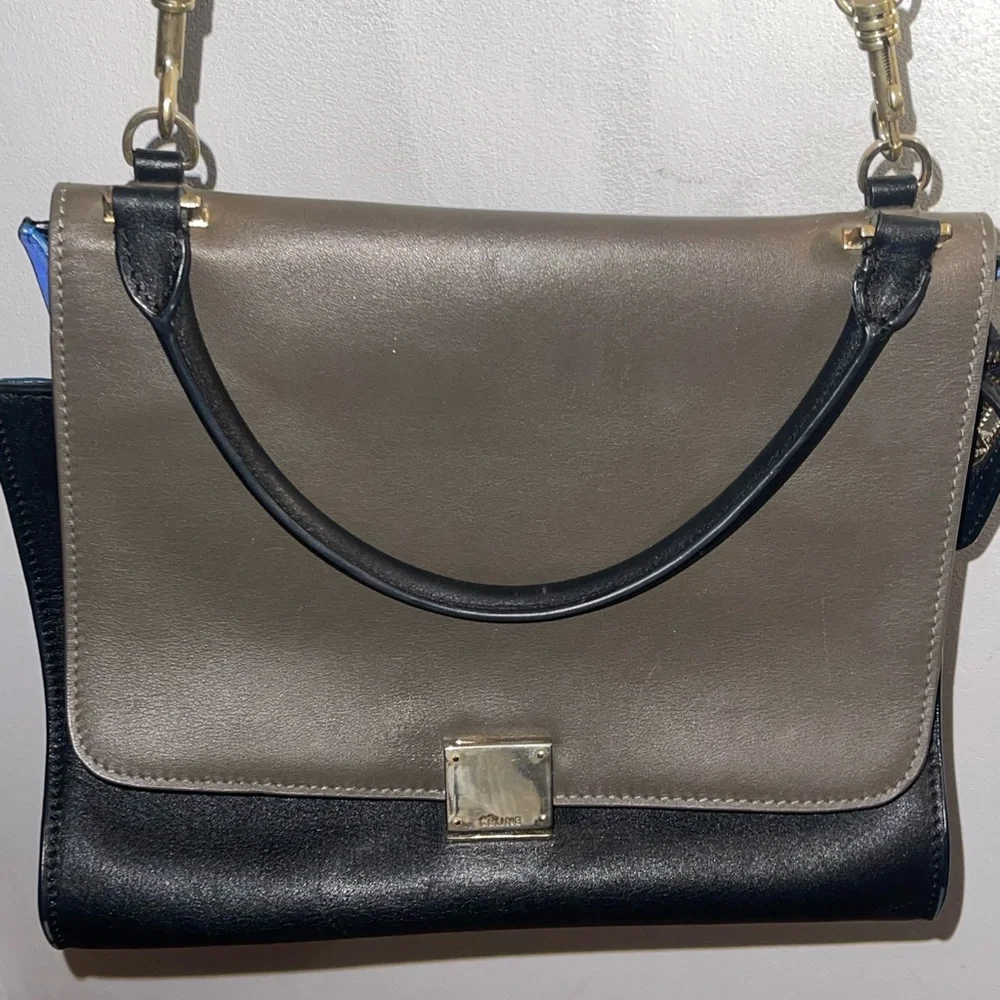 Authentic Celine trapeze crossbody hand bag Black and Blue Leather Bag - Picture 14 of 14
